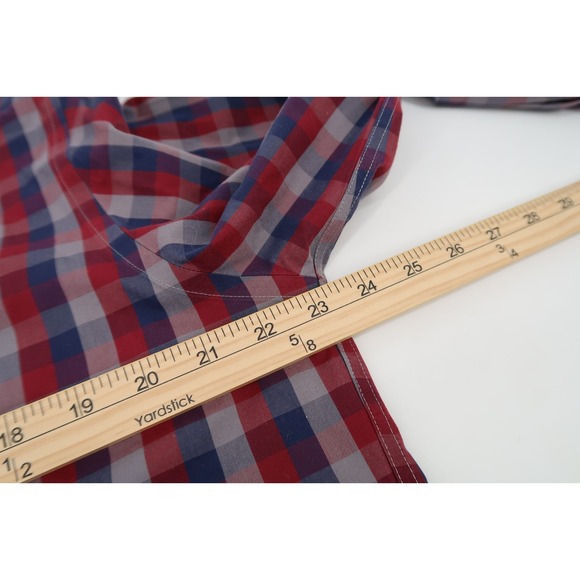 UNTUCKit Mens XL Slim Red Navy Checks Gingham Button Front Wrinkle Free Shirt - Picture 7 of 10